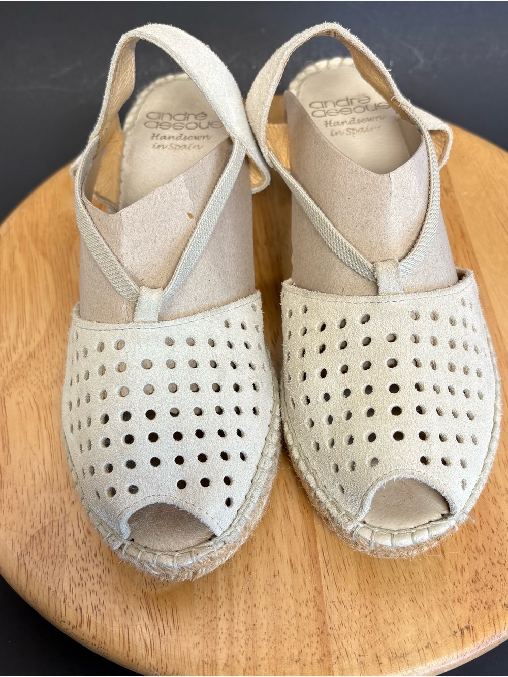 ANDRÉ ASSOUS Corinne Espadrille Cream Suede Sandal Sz 6.5/EU 37 Boho Heritage